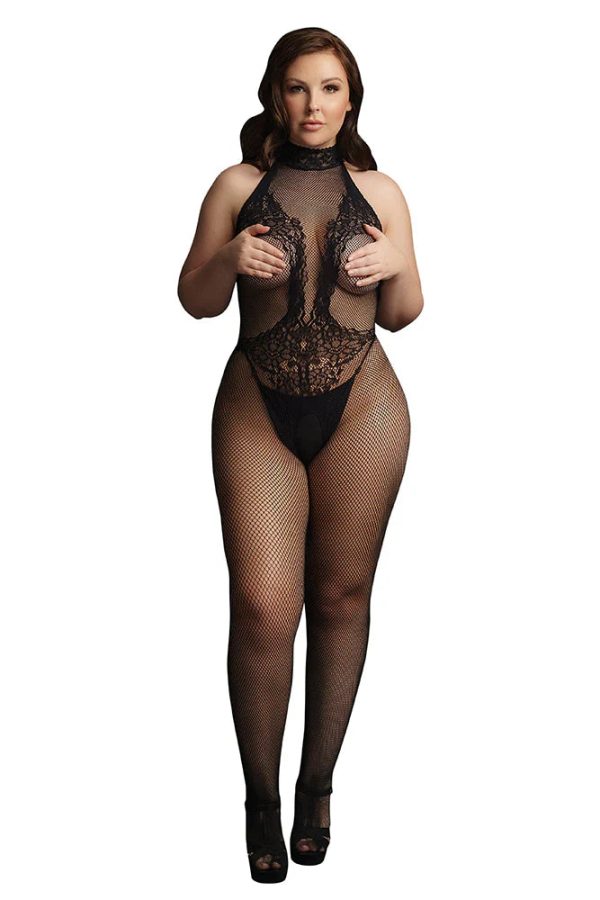 Le Désir Black Fishnet and Lace Bodystocking - SexToysSurrey.Delivery