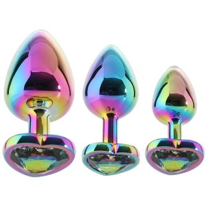 Rear Assets Heart Gem Metal Plug Kit in Rainbow - SexToysSurrey.Delivery