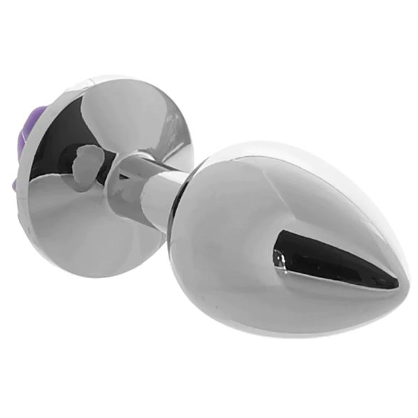 Rear Assets Small Rose Aluminum Plug in Silver/Purple - SexToysSurrey.Delivery