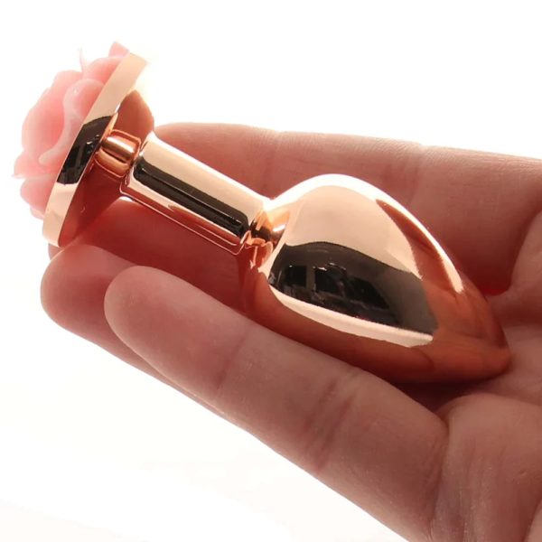Rear Assets Small Rose Aluminum Plug in Rose/Pink - SexToysSurrey.Delivery
