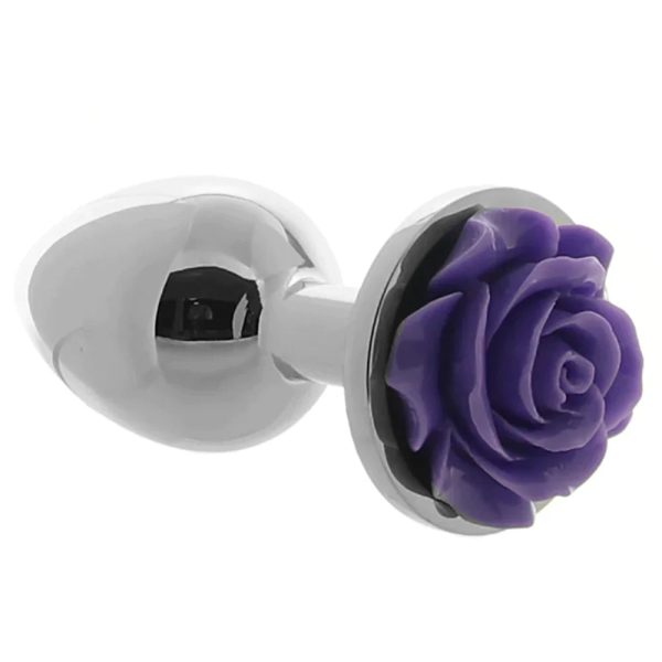 Rear Assets Small Rose Aluminum Plug in Silver/Purple - SexToysSurrey.Delivery