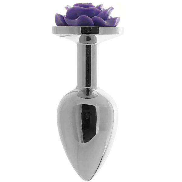 Rear Assets Small Rose Aluminum Plug in Silver/Purple - SexToysSurrey.Delivery