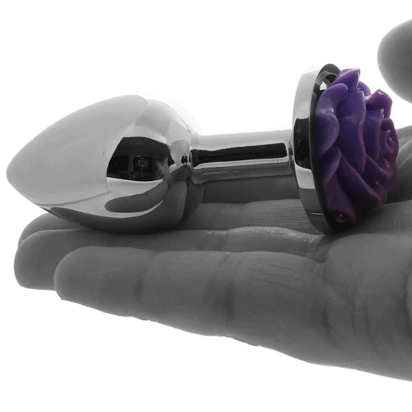 Rear Assets Small Rose Aluminum Plug in Silver/Purple - SexToysSurrey.Delivery