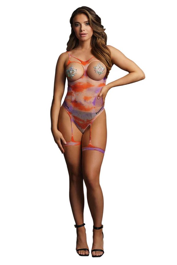 Le Désir Open-Cup Tie Dye Strappy Teddy & Nipple Bling - Image 3